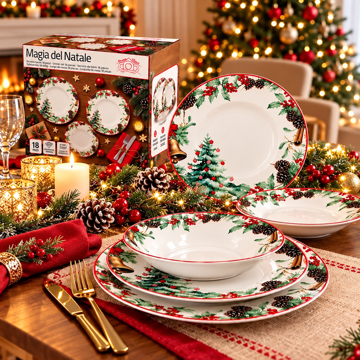 Servizio Piatti Natalizio 18pz Christmas Magic- Arca