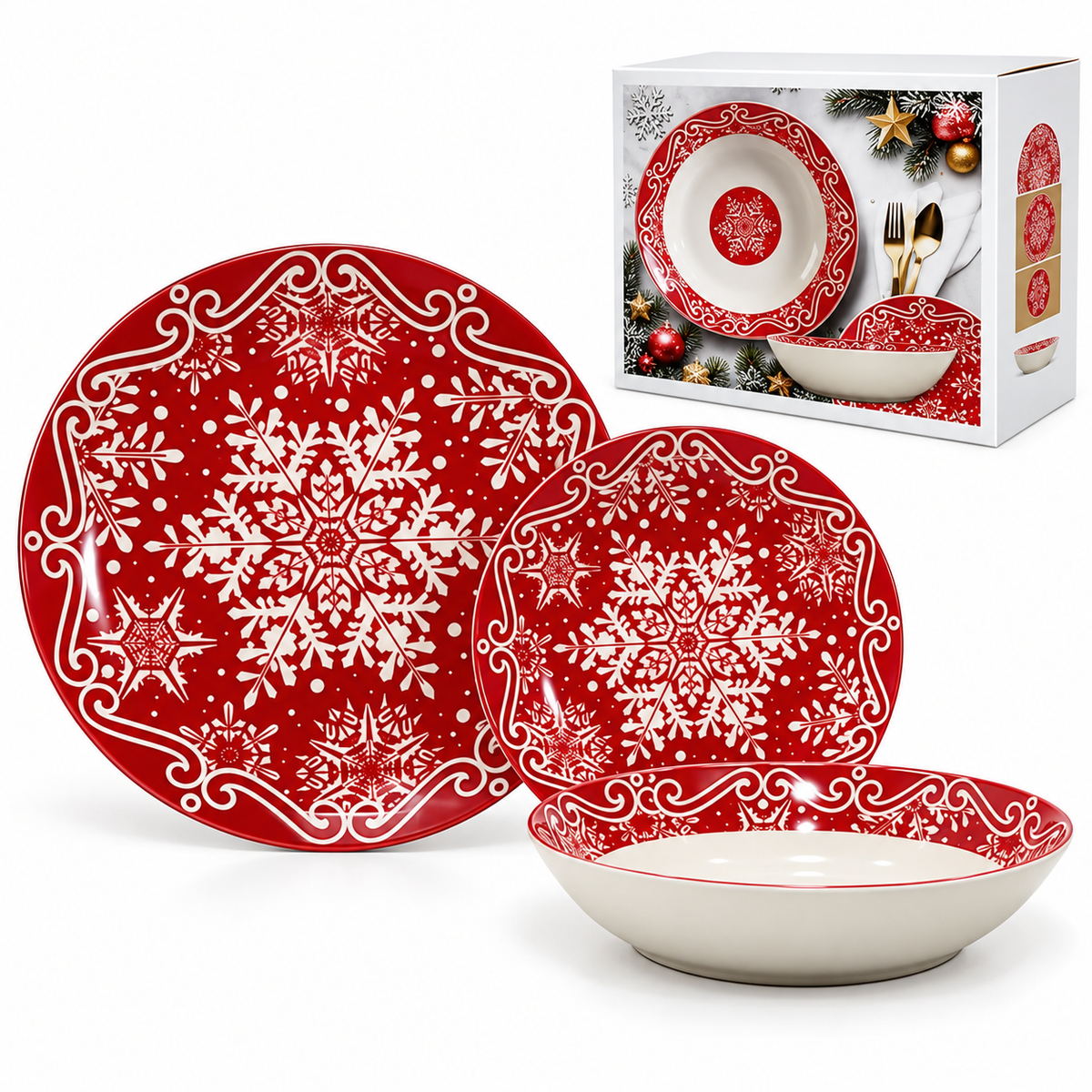 Servizio Piatti Natalizio 18pz Christmas Snowflakes - Vestiamo Casa