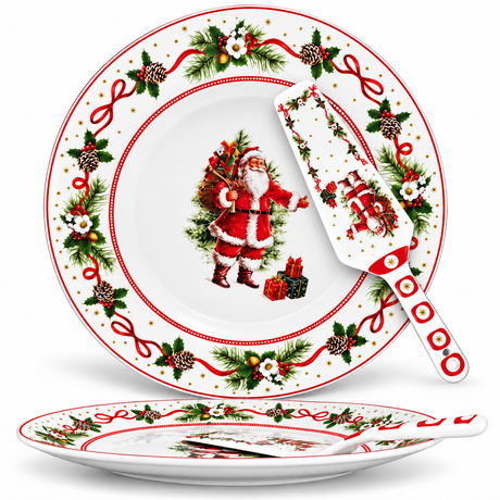 Piatto Panettone Santa Claus con Paletta Coordinata - Arca