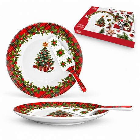 Piatto Panettone Scottish Tree con Paletta Coordinata - Arca