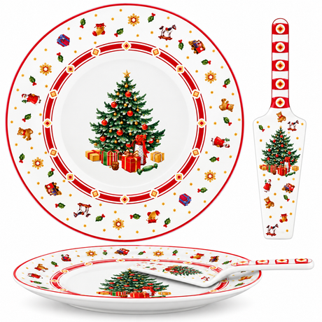 Piatto Panettone Christmas Tree Rosso con Paletta Coordinata - Arca