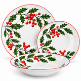 Servizio Piatti Natalizio 18pz Christmas Agrifoglio e Bacche Rosse - Arca