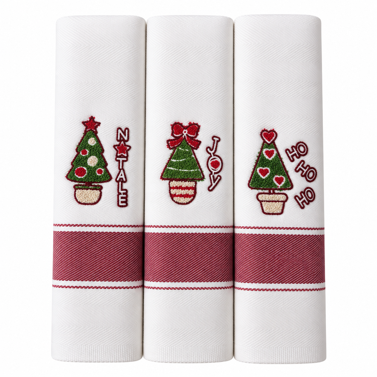 Set 3 Strofinacci Natalizi Spiga Xmas Alberi di Natale 100% Cotone - Vingi