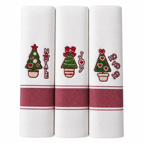 Set 3 Strofinacci Natalizi Spiga Xmas Alberi di Natale 100% Cotone - Vingi