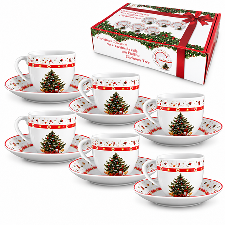 Set 6 Tazzine da Caffè con Piattino Christmas Tree Rosso - Arca