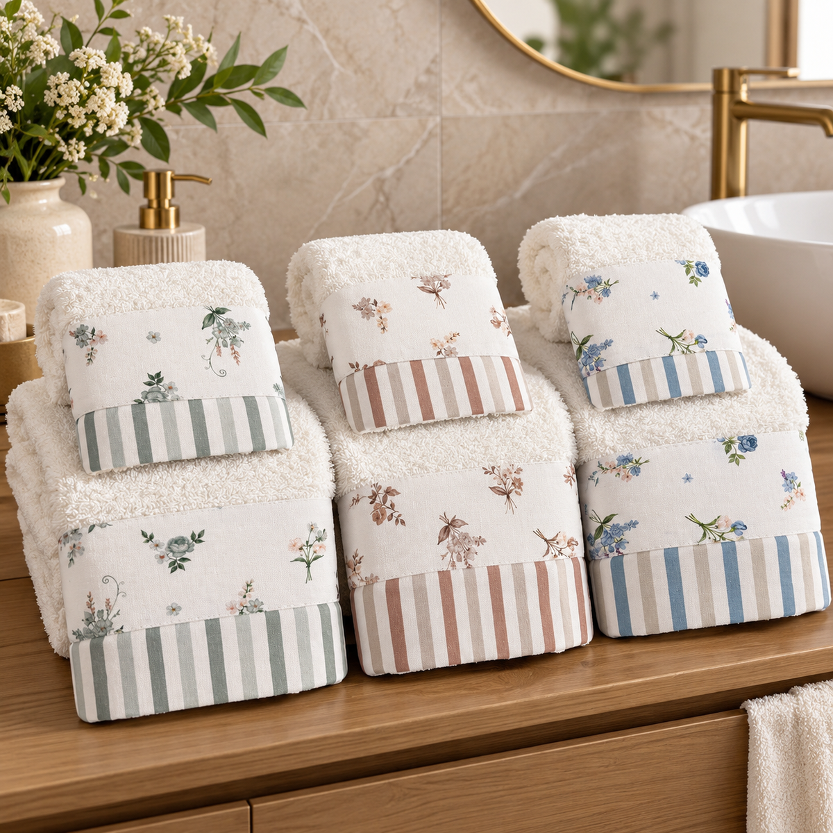 Set 3+3 Asciugamani Viso e Ospite Iside in Spugna 100% Cotone - Ferlen