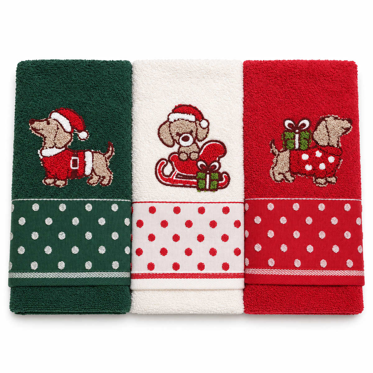Set 3 Strofinacci Natalizi Pois Xmas Bassotti 100% Cotone - Vingi