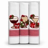 Set 3 Strofinacci Natalizi Spiga Xmas Calici Cocktail 100% Cotone - Vingi