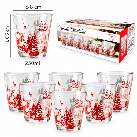 Set 6 Bicchieri Natalizi Nordic Christmas in Vetro 250 ml - Arca