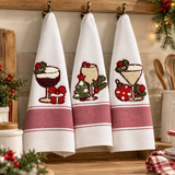 Set 3 Strofinacci Natalizi Spiga Xmas Calici Cocktail 100% Cotone - Vingi