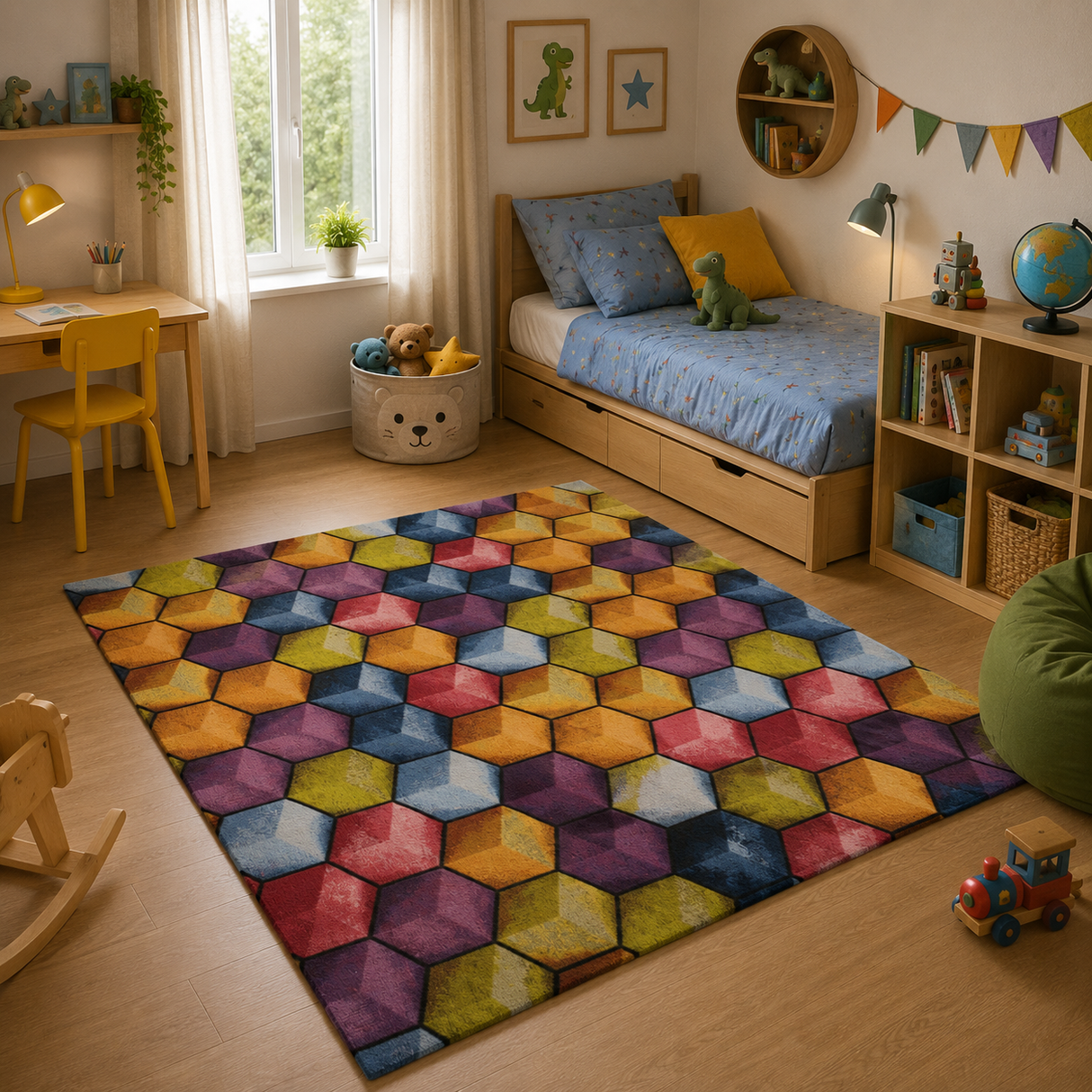Tappeto CUBIC Cameretta Retrogommato Antiscivolo by Karì – Tappeto Lavabile in Ciniglia