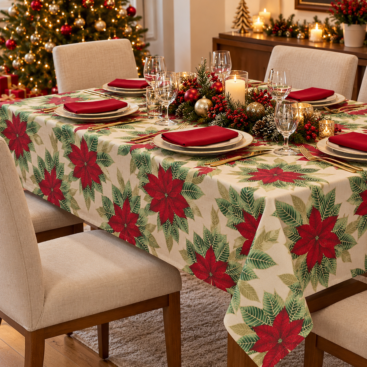 Tovaglia x6 con Tovaglioli Armony Stella di Natale 100% Cotone - Vingi