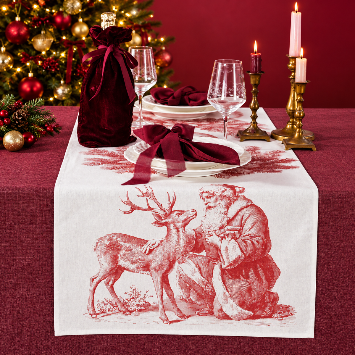 Runner da Tavola Natalizio Canzone di Natale 50x150 cm 100% Cotone - Centro del Ricamo