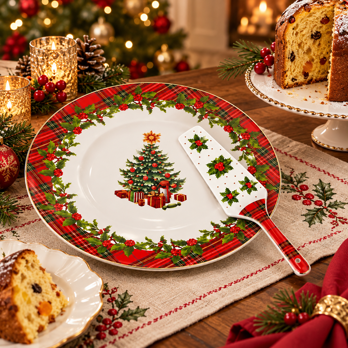 Piatto Panettone Scottish Tree con Paletta Coordinata - Arca