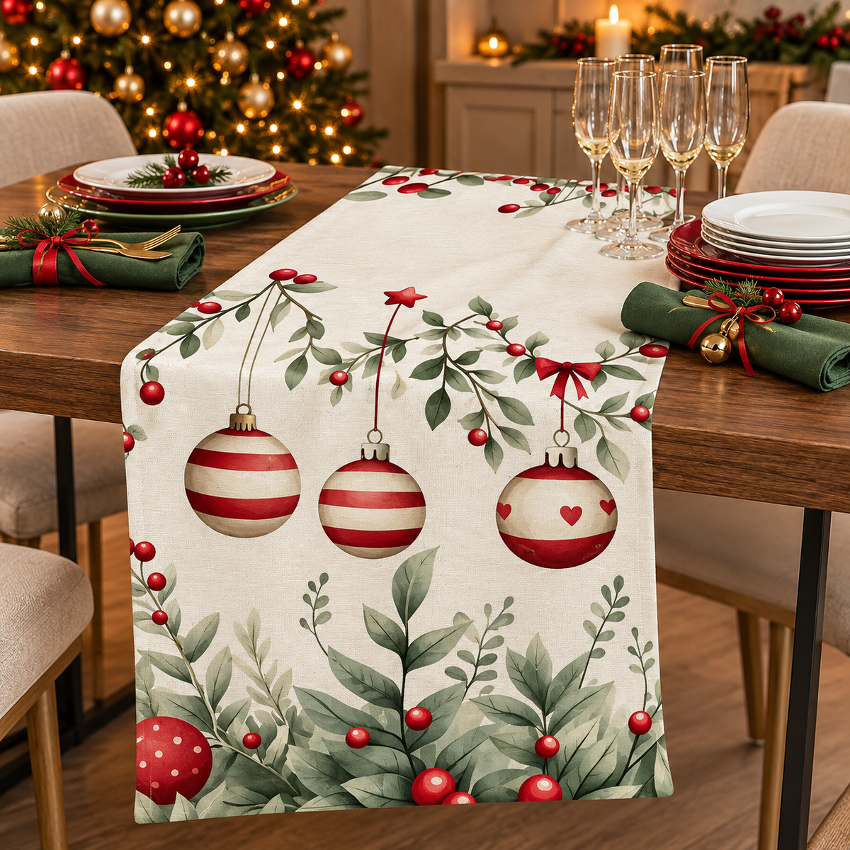 Runner Natalizio Radici Fantasia Gran Festa Antimacchia in Canvas Fiammato 50×155 cm - Tessitura Randi