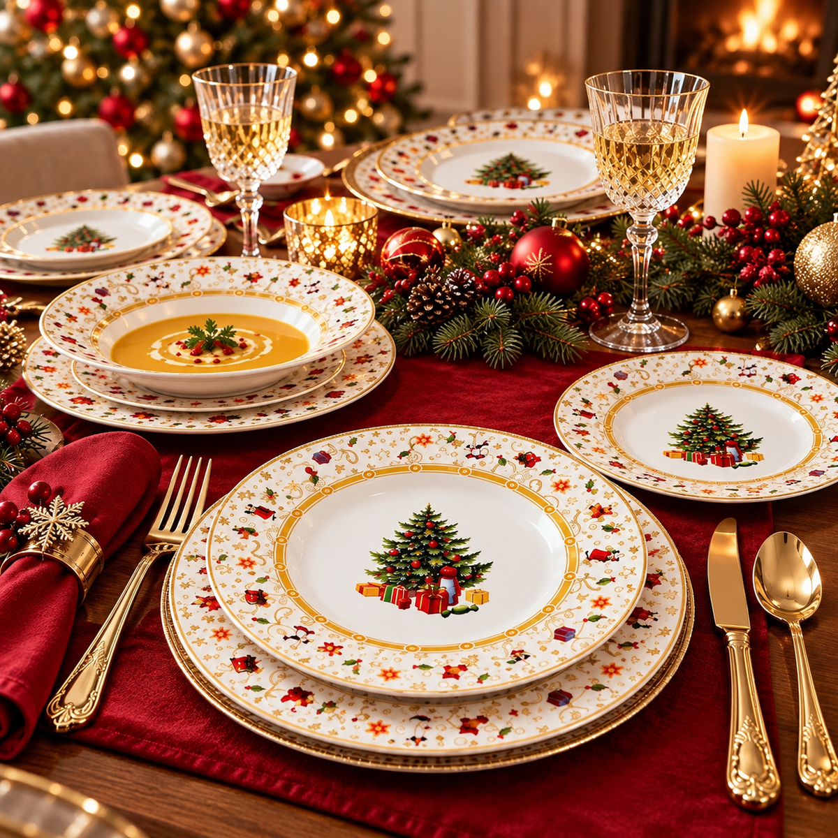 Servizio Piatti Natalizio 18pz Christmas Tree Gold - Arca