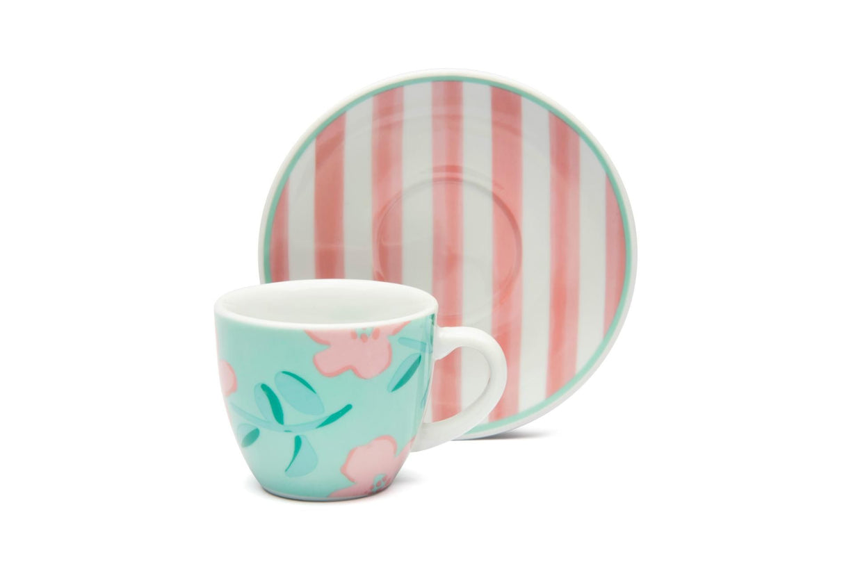 Set 6 Tazzine Caffè Primula Excélsa con Piattino in Porcellana 90 ml