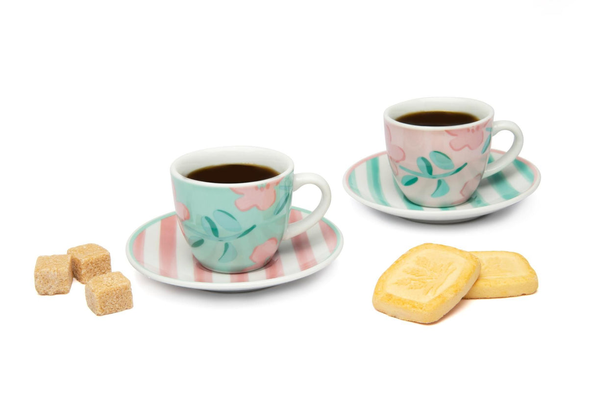 Set 6 Tazzine Caffè Primula Excélsa con Piattino in Porcellana 90 ml