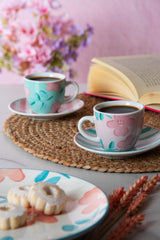 Set 6 Tazzine Caffè Primula Excélsa con Piattino in Porcellana 90 ml