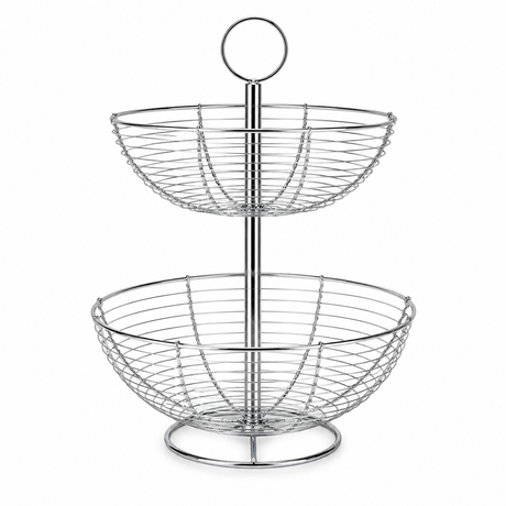 Centrotavola 2 Ripiani in Metallo Cromato Gusto Casa – Alzatina Frutta Design Moderno H42 cm