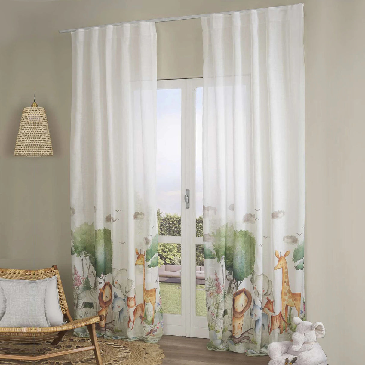 Pannello Tenda con Fascia Copri Bastone Happy Savana Maè 145x290 cm - Via Roma 60