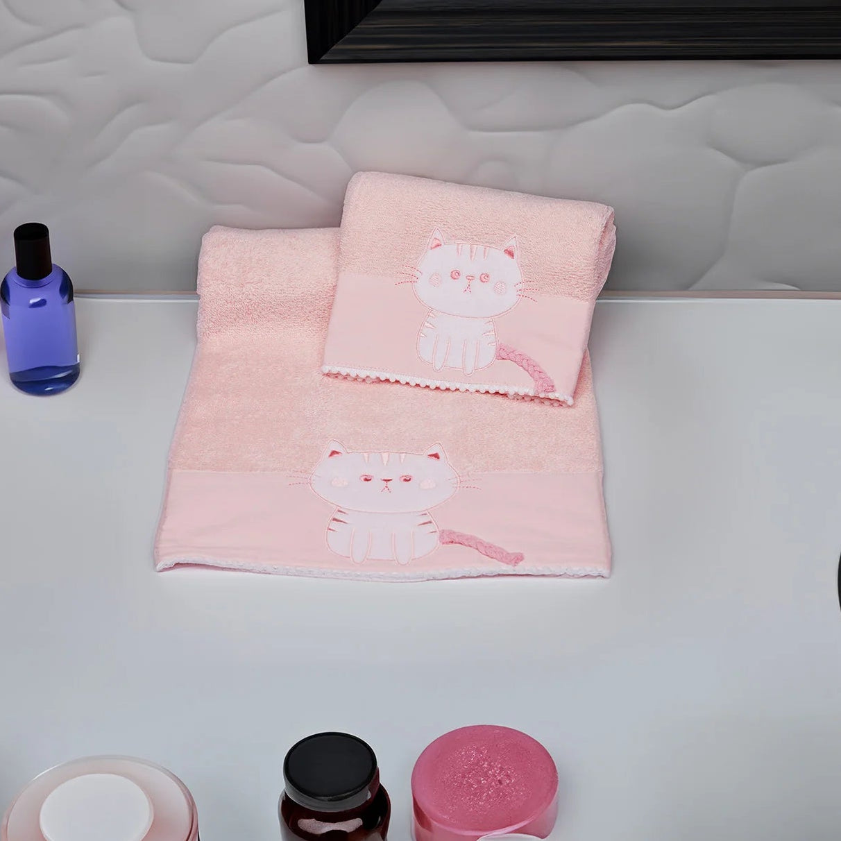 Set Asciugamani Baby 1+1 in Spugna di Cotone Kitty - Vingi