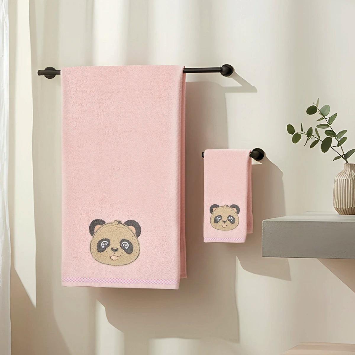 Set Asciugamani Baby 1+1 in Spugna di Cotone Panda - Vingi