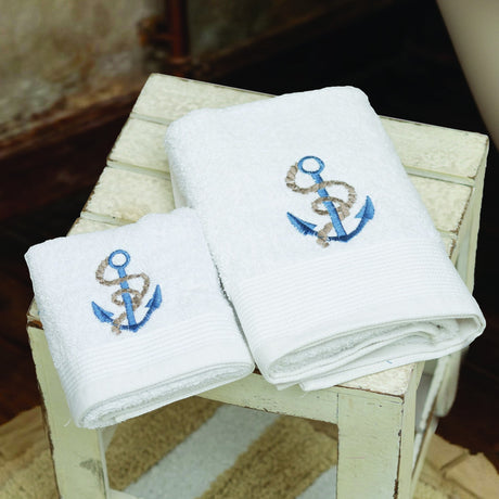 Set Asciugamani 1+1 Ancora L’Atelier 17 in Spugna Cotone 500 GSM Bianco Sabbia Blu Mare