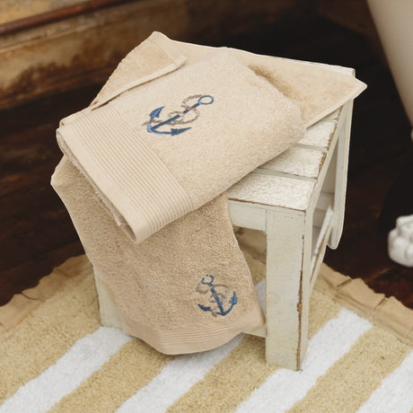 Set Asciugamani 1+1 Ancora L’Atelier 17 in Spugna Cotone 500 GSM Bianco Sabbia Blu Mare