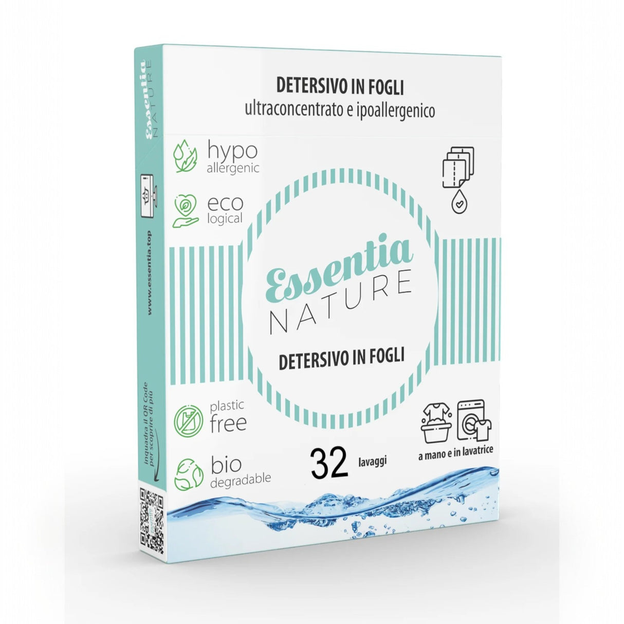 Detersivo Lavatrice Ecologico in Fogli Essentia 32 Lavaggi – Ipoallergenico, Vegan, Senza Plastica