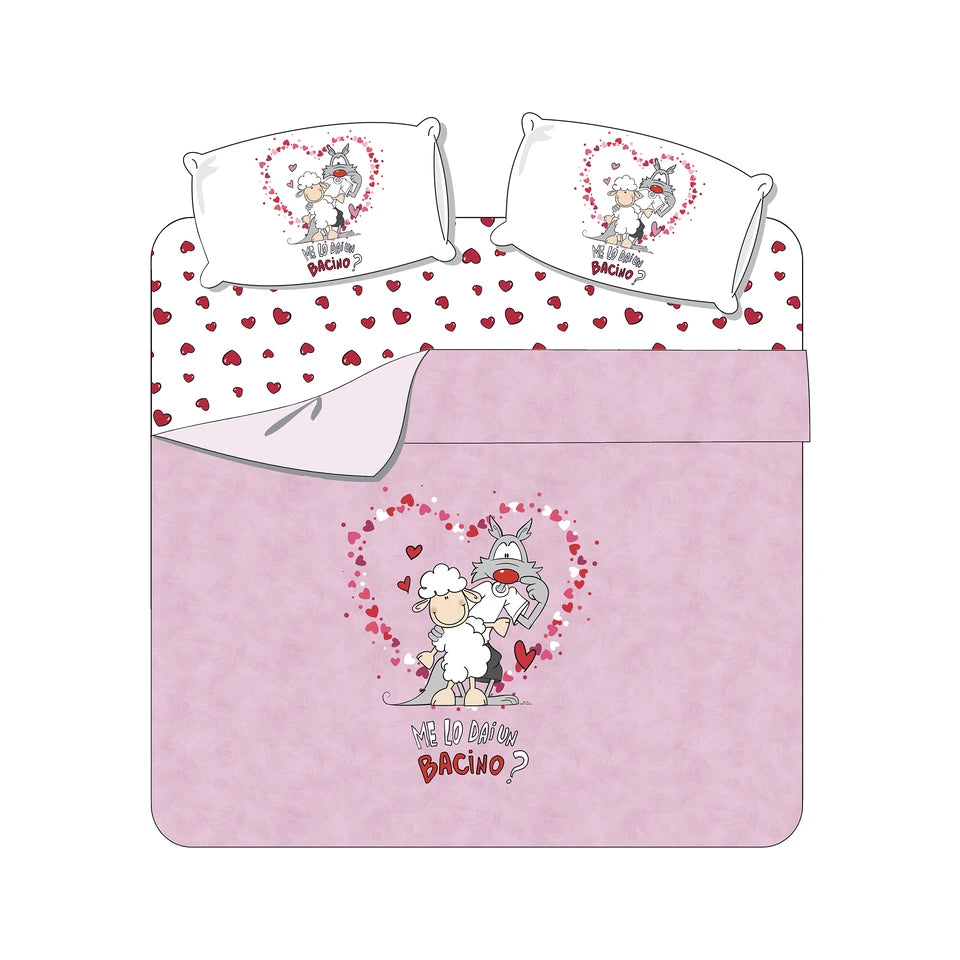 Completo Lenzuola Copriletto Matrimoniale UN BACINO rosa -Happy People