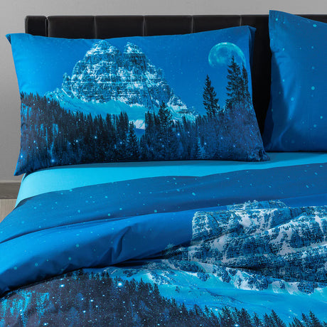 Completo Copripiumino Snow In The Blue Night  Sogni di Viaggio Caleffi – Matrimoniale Cotone
