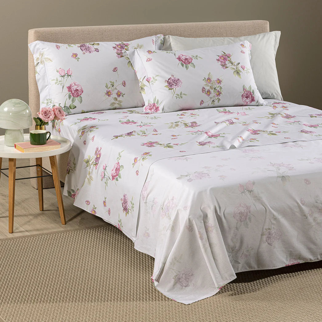 Completo Lenzuola In Cotone Giardino Romantico Matrimoniale - Caleffi