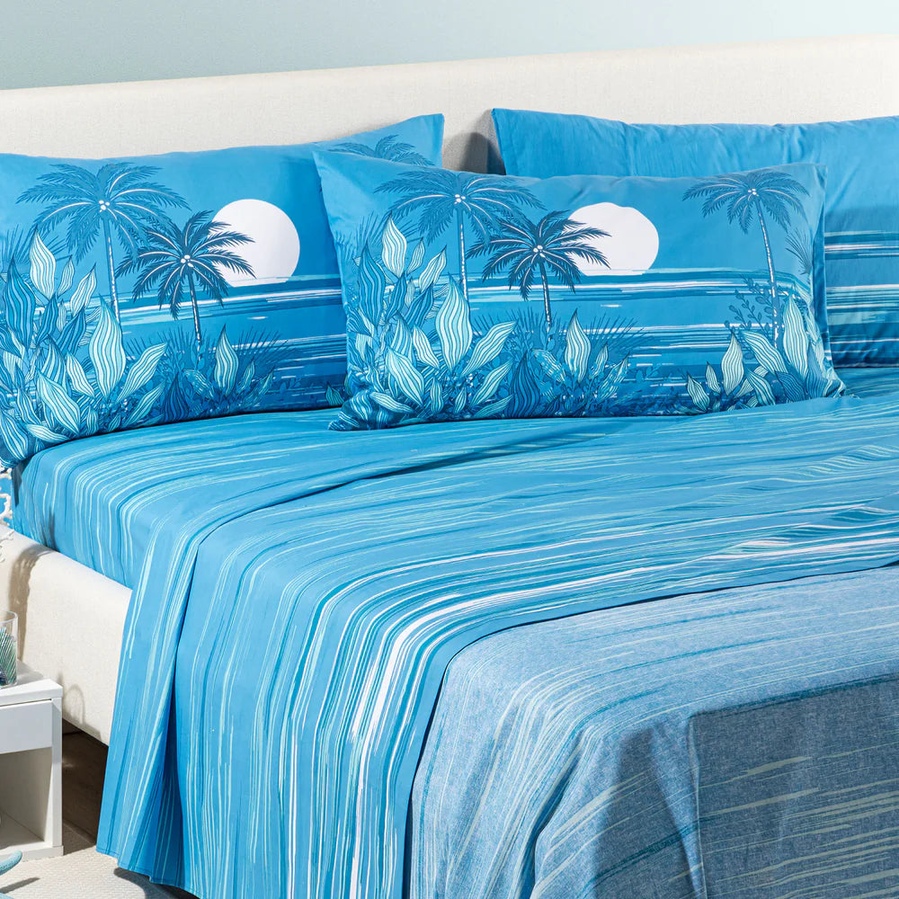 Completo Lenzuola In Cotone Palm Spring - Caleffi