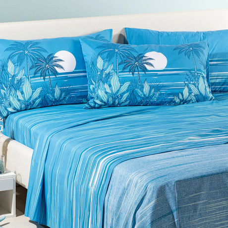 Completo Lenzuola In Cotone Palm Spring - Caleffi