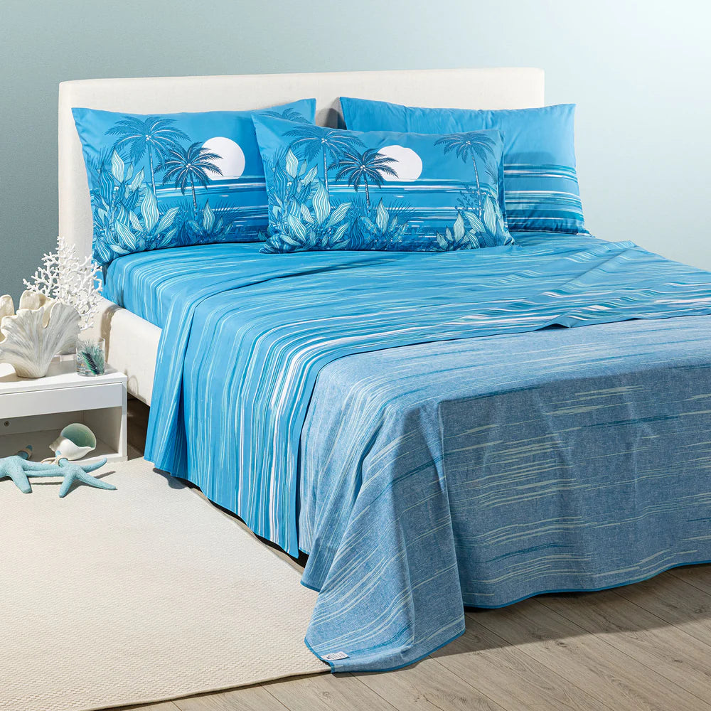 Completo Lenzuola In Cotone Palm Spring - Caleffi