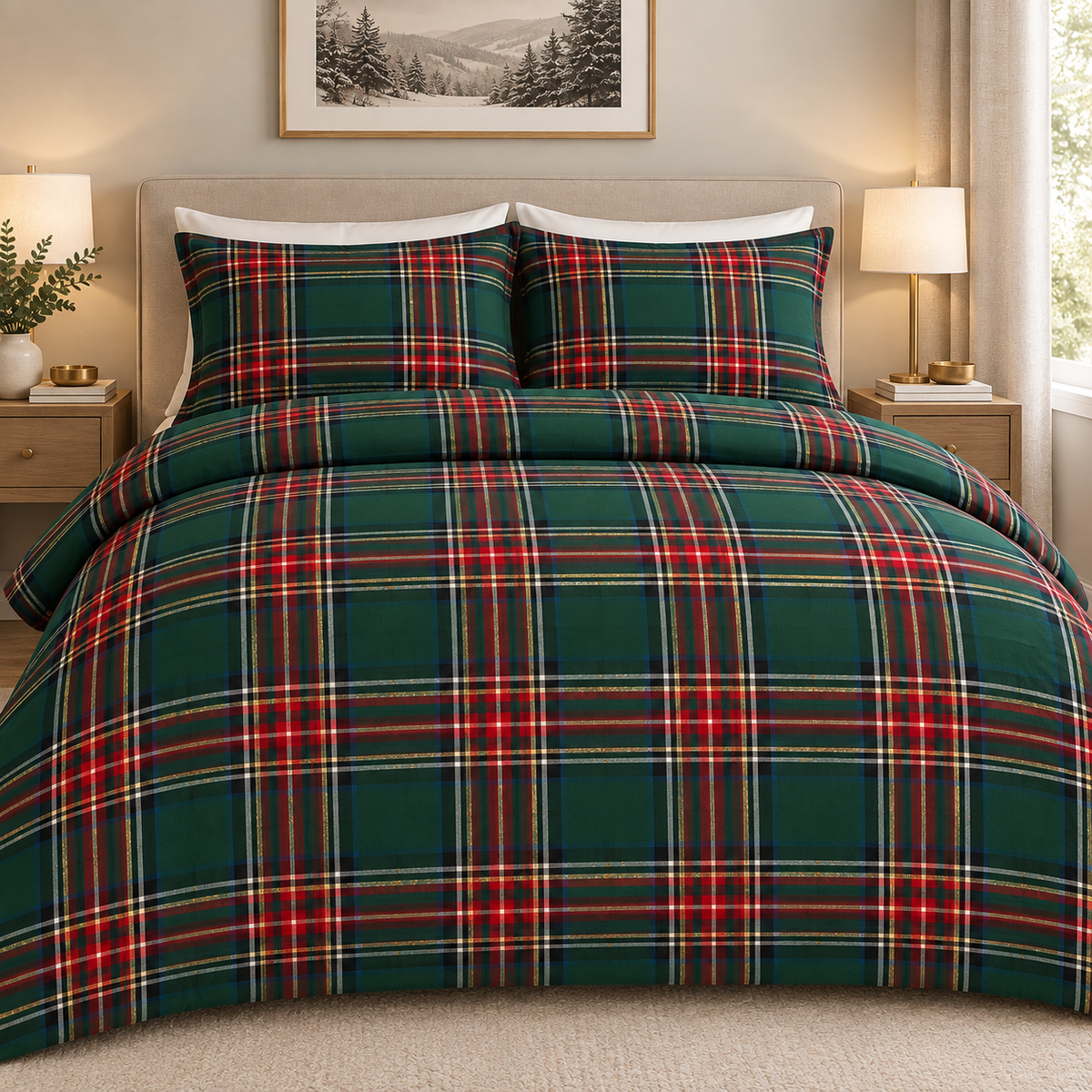 Copripiumino Tartan Verde con Cerniera e Federe Coordinate - Magilù