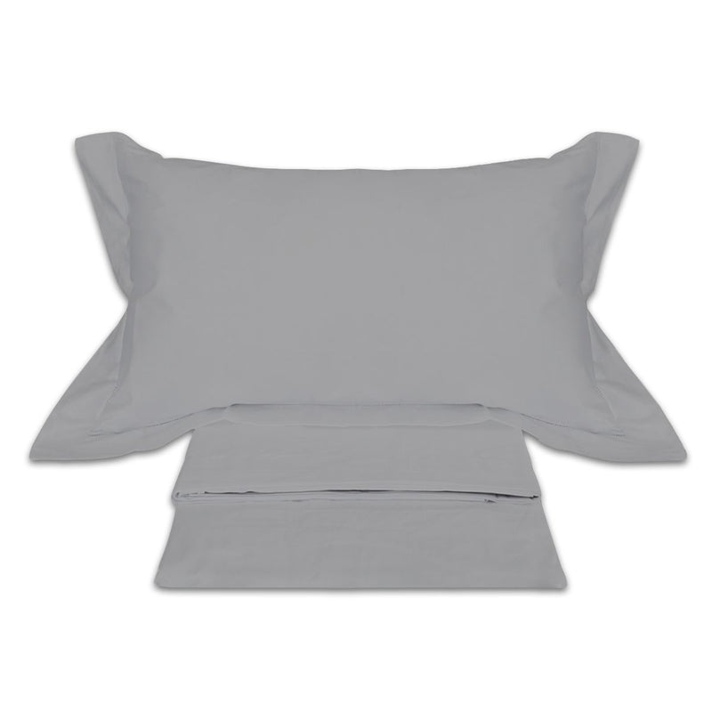 Completo letto lenzuola in raso di puro cotone Made in Italy MATRIMONIALE  GRIGIO PERLA : : Casa e cucina