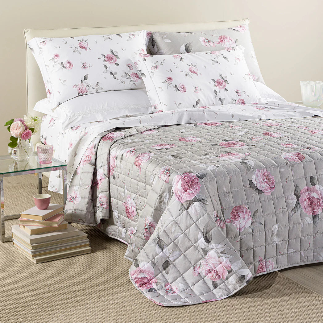 Copriletto Trapuntato Bella Rosa In Raso Di Cotone 200 T.C. Matrimoniale - Caleffi