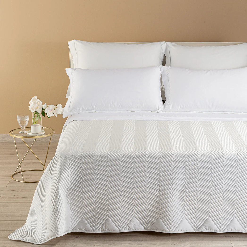 Copriletto Trapuntato Continental In Raso Di Cotone 300 T.C. Matrimoniale - Caleffi