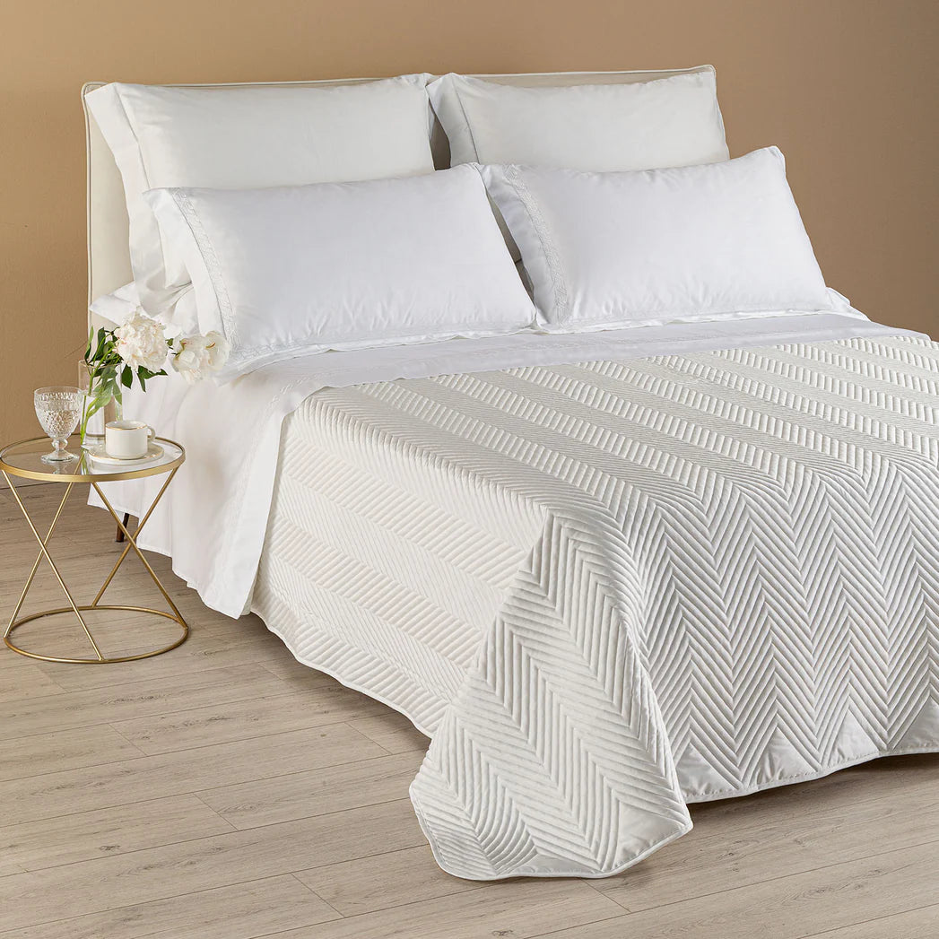 Copriletto Trapuntato Continental In Raso Di Cotone 300 T.C. Matrimoniale - Caleffi