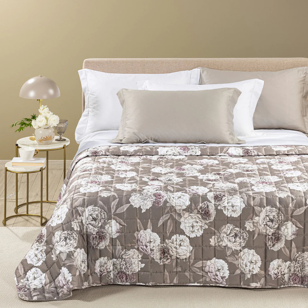 Copriletto Trapuntato Rosa Bianca In Raso Di Cotone 200 T.C. Matrimoniale - Caleffi