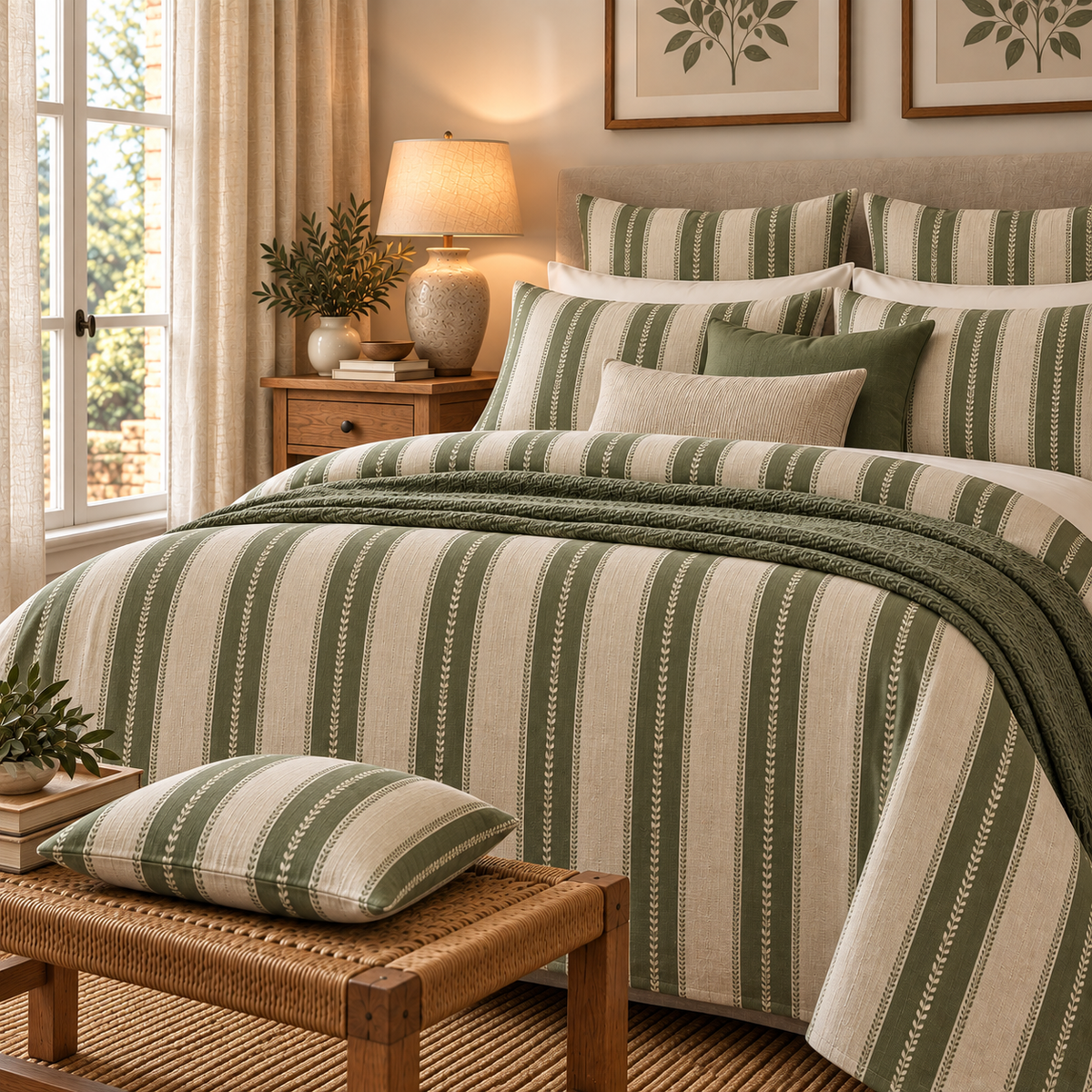 Copripiumino Righe Verdi con Federe Coordinate 100% Cotone - Magilù
