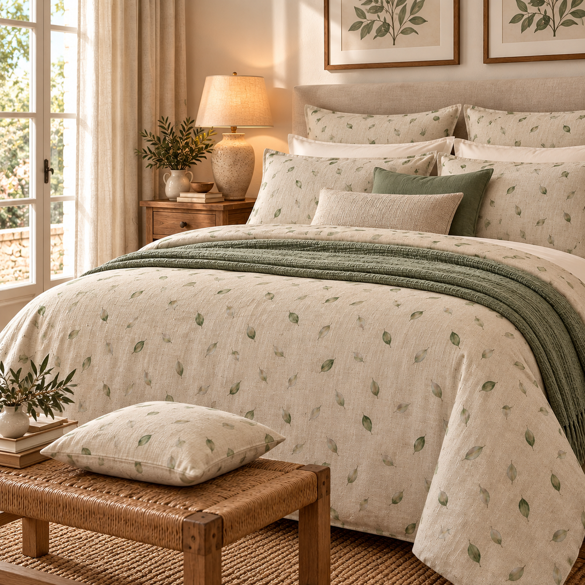 Copripiumino Foglie Verdi con Federe Coordinate 100% Cotone - Magilù