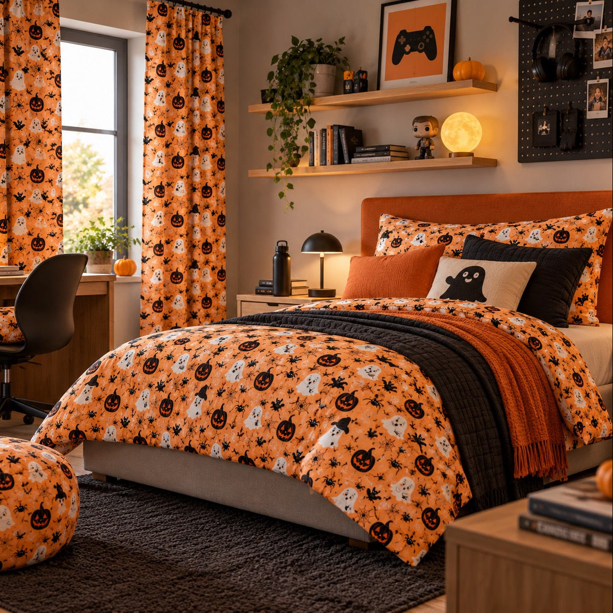 Copripiumino Stampa 3D Halloween Arancione con Federe Coordinate - Magilù