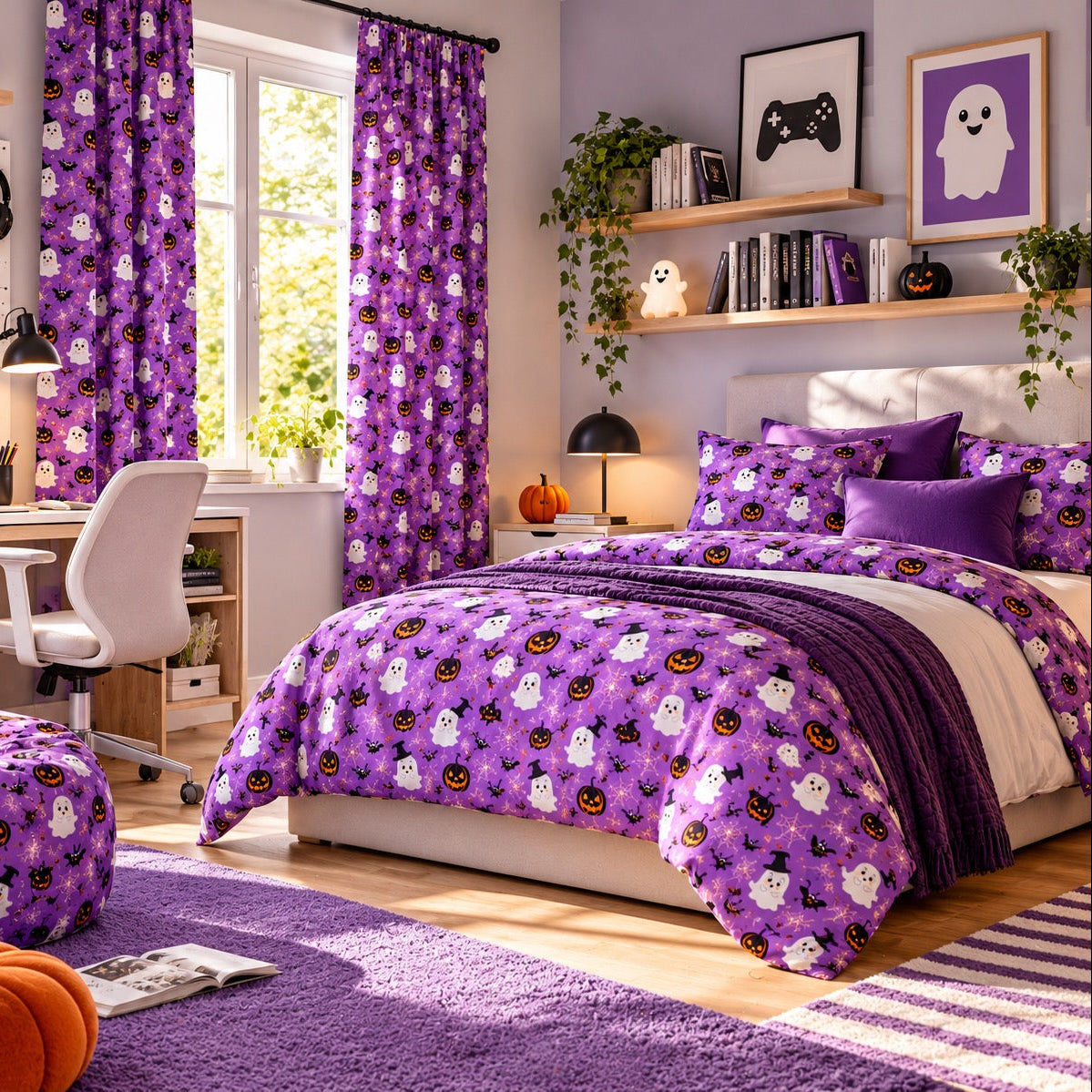 Copripiumino Stampa 3D Halloween Viola con Federe Coordinate - Magilù
