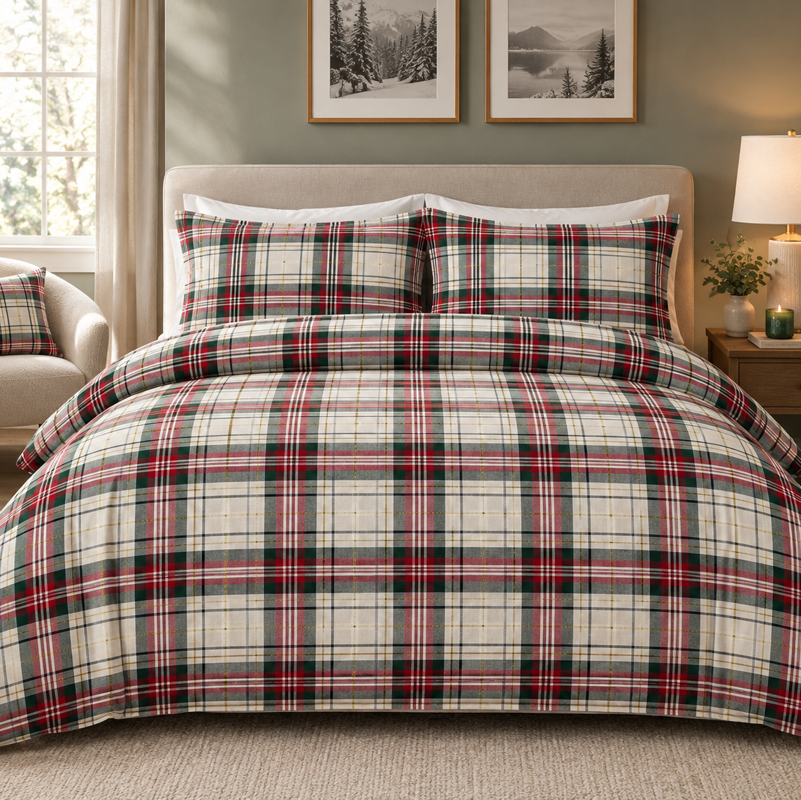 Copripiumino Tartan Bianco con Cerniera e Federe Coordinate - Magilù