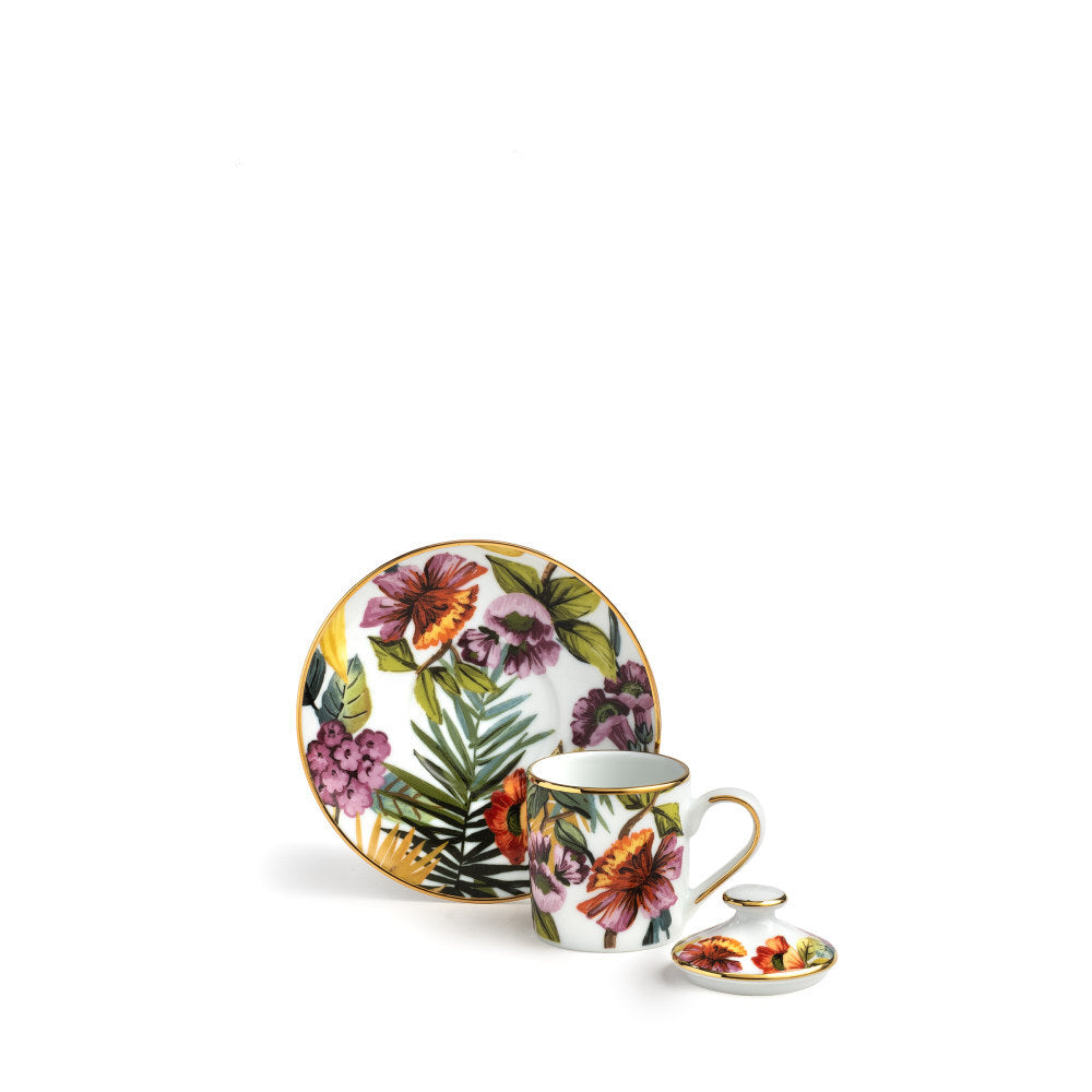 Tazza da Caffè con Coperchio e Piattino White Exotic Jungle - Weissestal