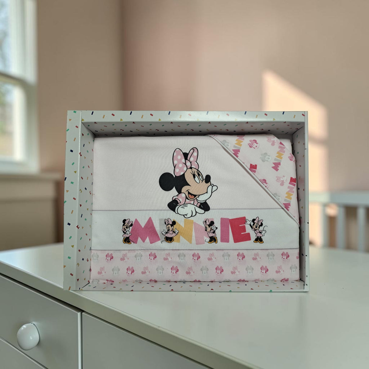 Completo Lenzuola 3 pezzi culla/carrozzina Minnie 100% Cotone - Disney Baby