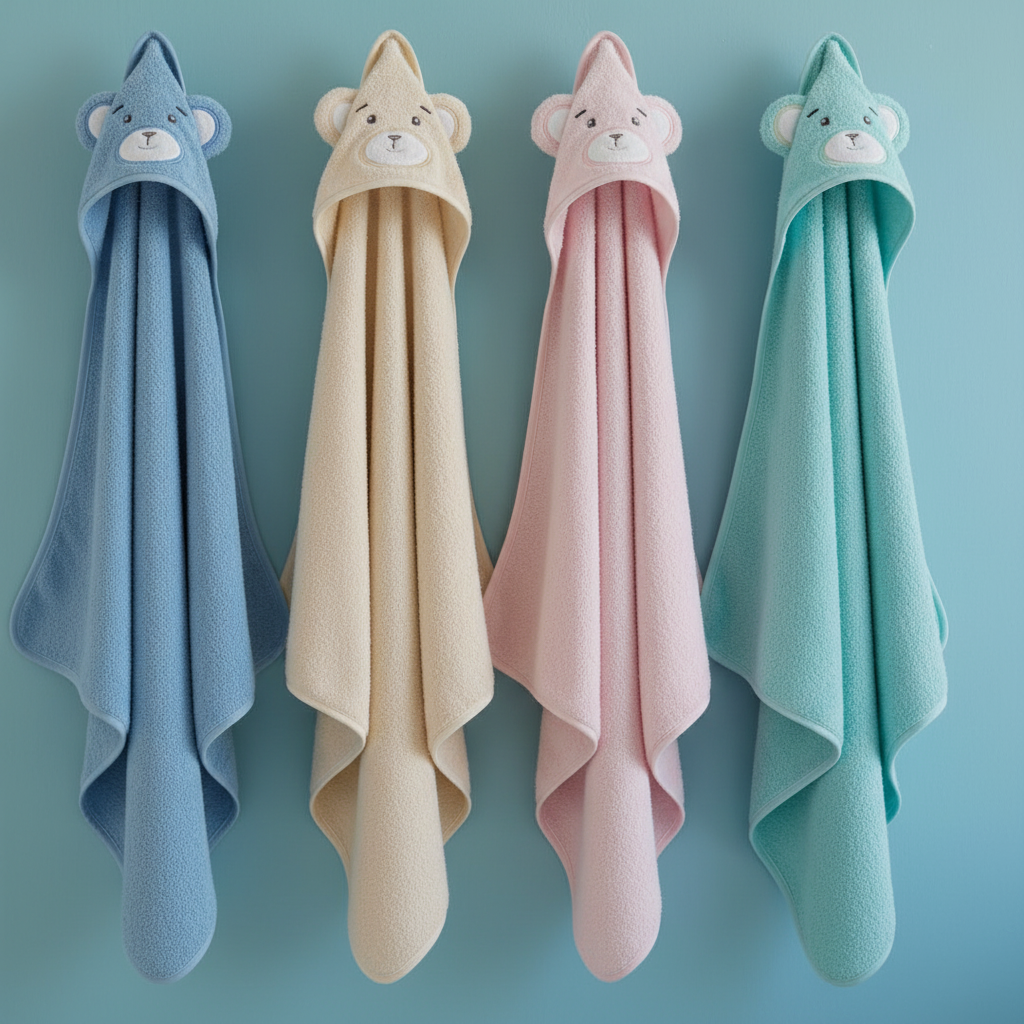 Triangolo baby con cappuccio animaletto in cotone 370 gsm linea oro – celeste, tiffany, rosa, beige